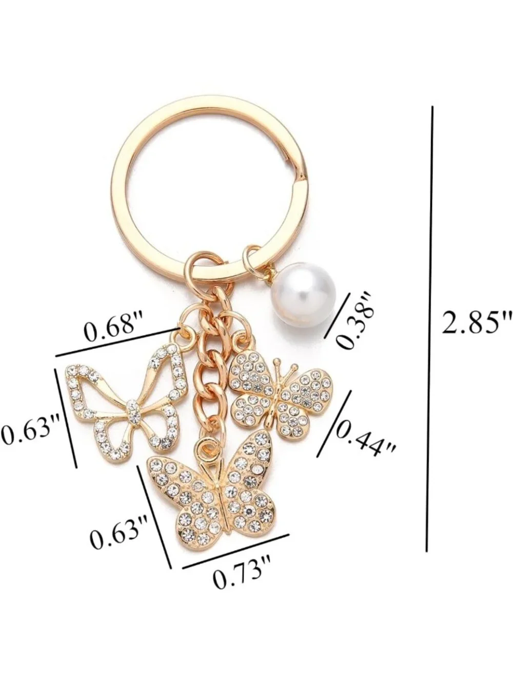 20PCS Crystal Butterfly Keychains with Pearl Charms - Cute Key Rings for Bags